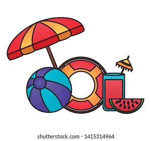 summer time holiday umbrella beachball float cocktail lemon vector illustration