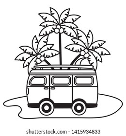 summer time holiday van car palm trees beach  vector illustration