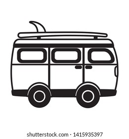 summer time holiday van car surfboard  vector illustration