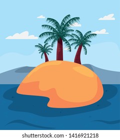 summer time holiday vector illustration of small island with three palm trees