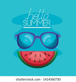 summer time holiday watermelon and sunglasses vector illustration