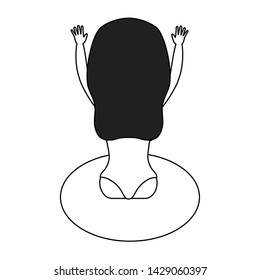 summer time holiday woman with float back view vector illustration