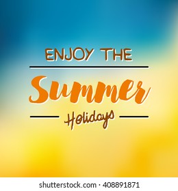Summer Time holidays lettering logo Template. Vector Typographic Design Label. enjoy the Summer party, tropical paradise, sea, sunshine, weekend tour, beach vacation, adventure label