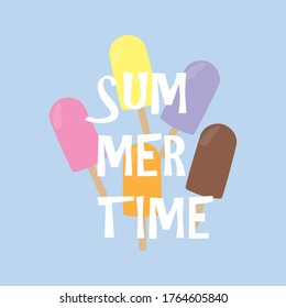Summer time ice cream design. Summer label. Vector illustration.