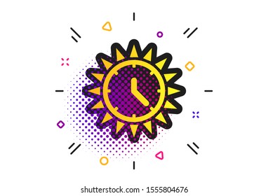 Summer time icon. Halftone dots pattern. Sunny day sign. Daylight saving time symbol. Classic flat summer time icon. Vector