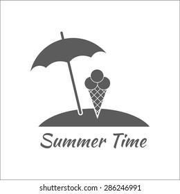 Summer time icon ice cream  under umbrella