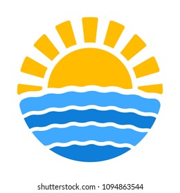 Summer time icon with sun and sea, hot summer symbol, vector illustration graphic