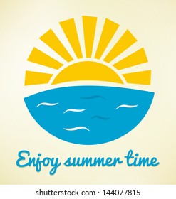 Summer time icon with sun and sea