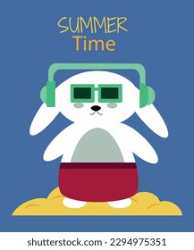  Summer Time Illustration Bunny with Sunglass, Headphone