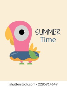 Ilustración de verano con un diseño plano lindo Bird con un anillo de goma