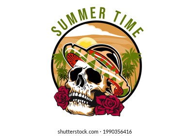summer time illustration design with skull beach