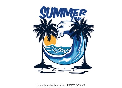 summer time illustration design with waves