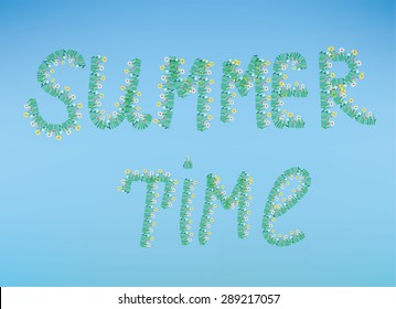 Summer time illustration with flowers and sky - cute card