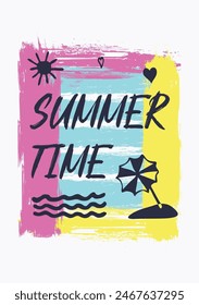 Summer time illustration. Grunge lines vector  background.