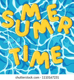 Summer time, inflatable letters, sea turtle and starfish. Summer vector sea background.
