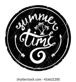 Summer Time - ink hand drawn typographic design. Round grunge background