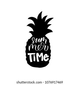 Summer time inscription. Vector hand lettered phrase in a pineapple shape.