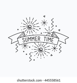 Summer time. Inspirational vector illustration, motivational quotes typographic poster design in flat style, thin line icons for frame, greeting card, e-mail newsletters, web banners