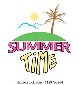 Summer Time Island Coconut Sun Cloud Background Vector Image
