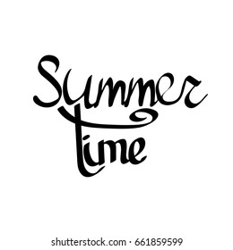 Summer time, isolated calligraphy lettering, words design template, vector illustration