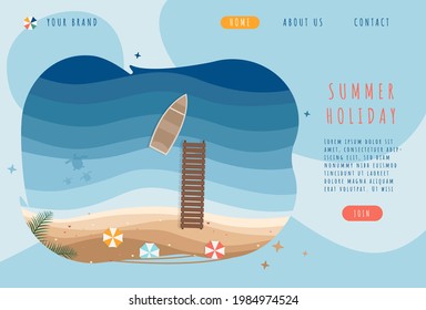 Página de inicio del verano. Plantillas de páginas web de diseño plano de vacaciones de verano, destino de viaje, naturaleza, turismo. Conceptos modernos de ilustración vectorial para el desarrollo de sitios web y sitios web móviles.