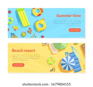 Summer Time Landing Page Templates Set, Beash Resort, Happy Summertime Web Page, Mobile App, Homepage Vector Illustration