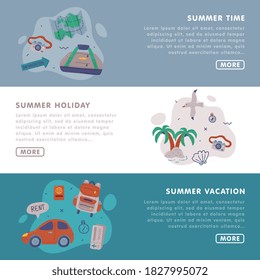 Plantilla de la página de aterrizaje en verano, Viaje de verano, Destino de viaje, Sitio Web de turismo, Ilustración del vector de la página de inicio