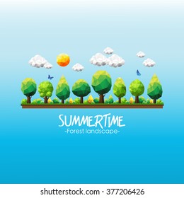 summer time landscape background,polygonal background, vector illustration.