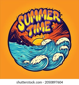 Summer Time Landscape Holiday Vector illustrations for your work Logo, mascot merchandise t-shirt, stickers and Label designs, poster, greeting cards advertising business company or brands.