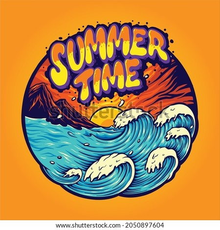 Summer Time Landscape Holiday Vector illustrations for your work Logo, mascot merchandise t-shirt, stickers and Label designs, poster, greeting cards advertising business company or brands.