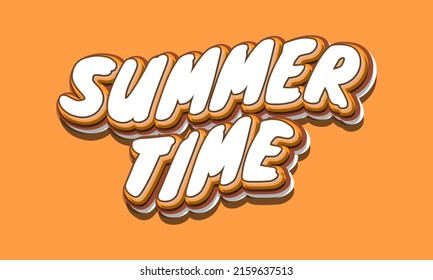 Summer Time Lettering with Cartoon Style Isolated on Orange Background