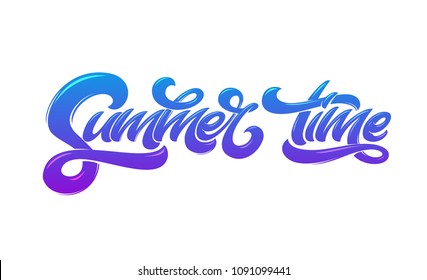 Summer Time lettering on white isolated background. Vector lettering for sticker, banner, poster, broshure, flyer, card, print. Hand drawn lettering. Modern brush calligraphy.