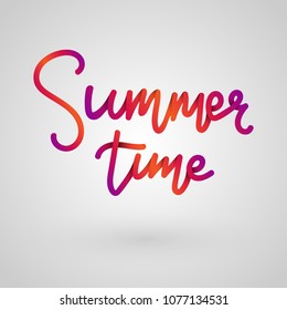 Summer time lettering. Paper cut color lettering with shadow. Hand drawn calligraphy. Vector illustration.