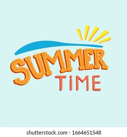  Summer time lettering vector illustration. Summer banner with typography on a blue background.