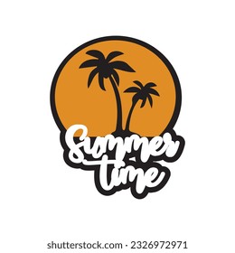 Sommerzeit Logo Sommerstrand tropischer Hintergrund und Label 