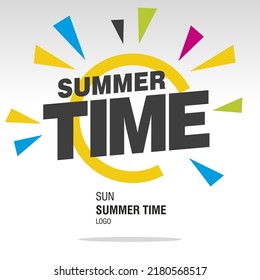 Summer Time Logo Design, Letters In Broken Circle With Colorful Solar Wind On White Background