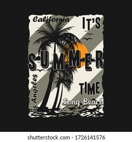 summer time, los angeles, california, graphic typography vector illustration design for t shirt print