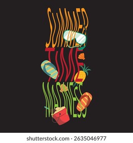 summer time madness black background vector artwork for tshirt design 