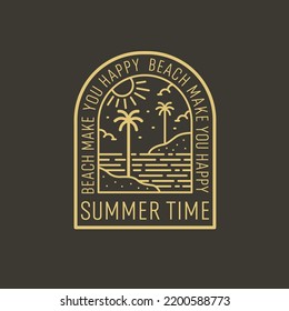 Summer time make you happy mono line design for badge patch emblem graphic vector art t-shirt design