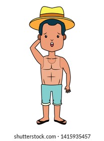 summer time man character shirtless vector illustration