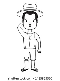 summer time man character shirtless vector illustration