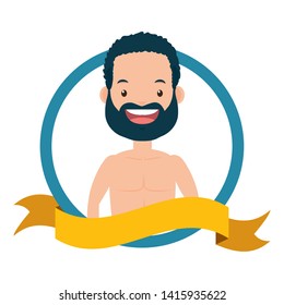 summer time man character shirtless vector illustration