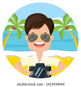 summer time man with photography camera in the beach vector illustration