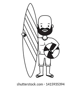 summer time man with srufboard and beach ball vector illustration
