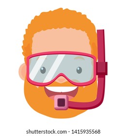 summer time man wear mask snorkel vector illustration