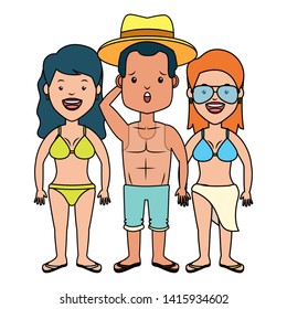 summer time man and women in swimsuits vector illustration