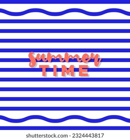 Summer time minimalist background. Stripy blue banner. For social media post, promotional banner or advertising. Vector illustration, flat design