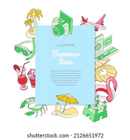 Tiempo de verano - Banner azul isométrico moderno con espacio de copia para texto