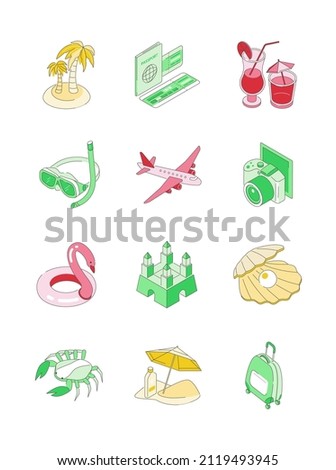 Summer time - modern isometric vector icon set