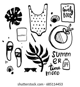 Summer time mood and beach set. Vector